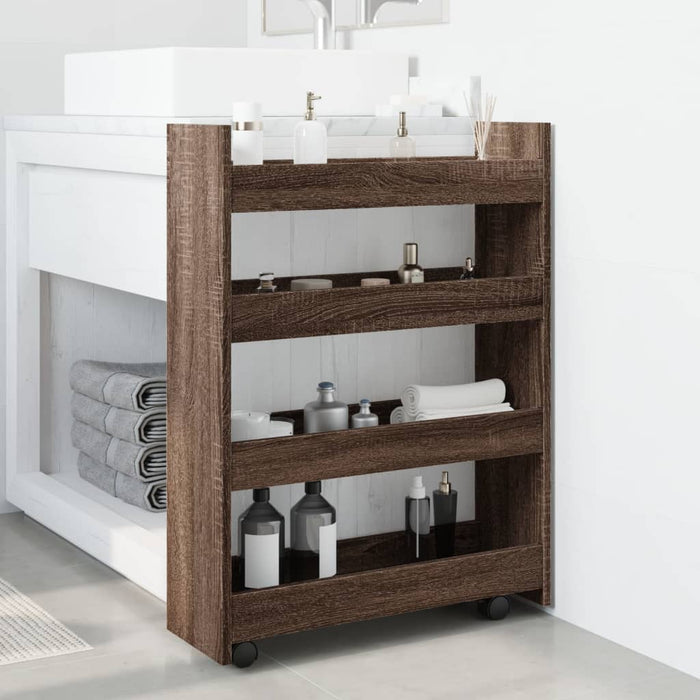 Narrow Storage Trolley 4 Tier Brown Oak Engineered Wood