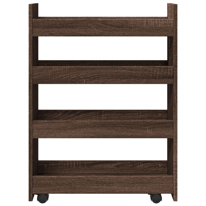 Narrow Storage Trolley 4 Tier Brown Oak Engineered Wood