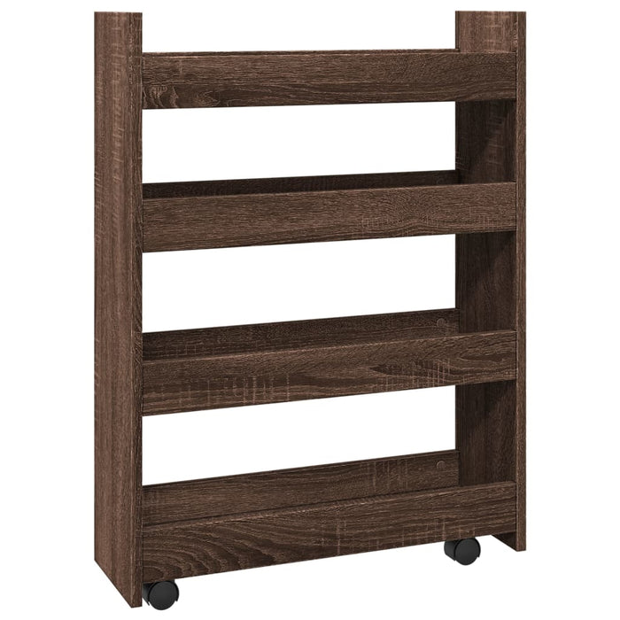 Narrow Storage Trolley 4 Tier Brown Oak Engineered Wood