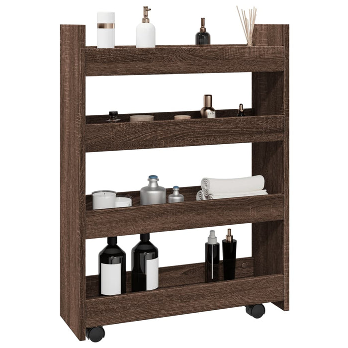 Narrow Storage Trolley 4 Tier Brown Oak Engineered Wood