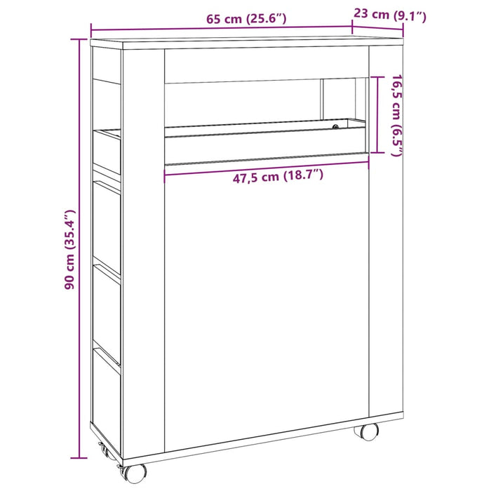 Narrow Bathroom Cabinet with Wheels Grey Sonoma Engineered Wood