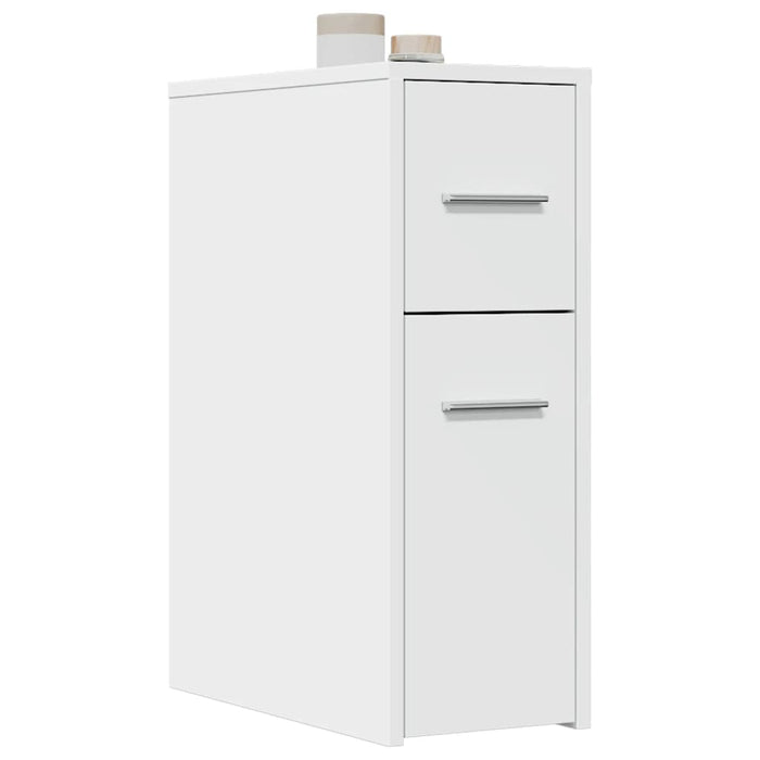 Narrow Bathroom Cupboard with Wheels White Engineered Wood