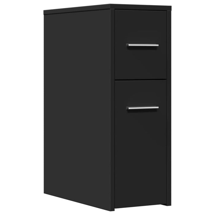 Narrow Bathroom Cupboard with Wheels Black Engineered Wood