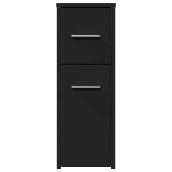 Narrow Bathroom Cupboard with Wheels Black Engineered Wood