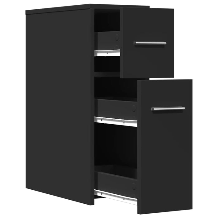 Narrow Bathroom Cupboard with Wheels Black Engineered Wood