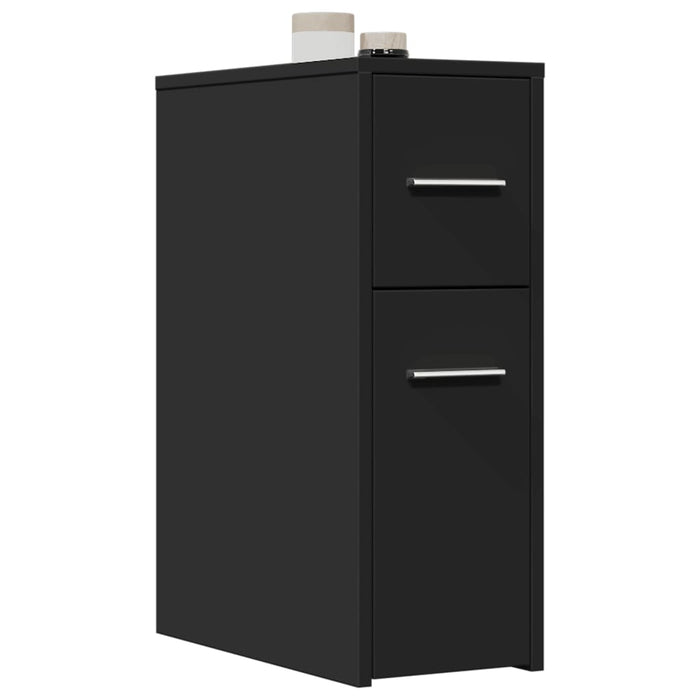 Narrow Bathroom Cupboard with Wheels Black Engineered Wood