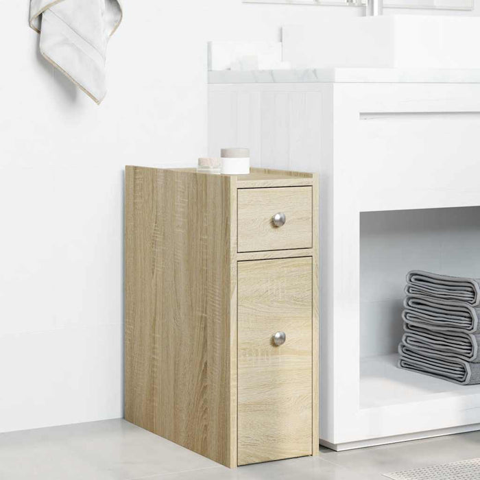 Narrow Bathroom Cupboard with Wheels Sonoma Oak Engineered Wood