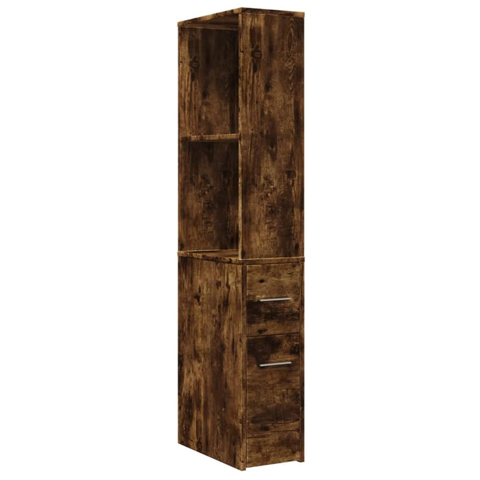 Narrow Bathroom Cupboard with Wheels Smoked Oak Engineered Wood