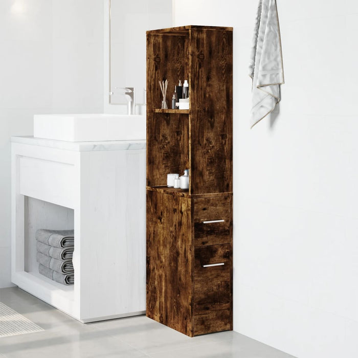 Narrow Bathroom Cupboard with Wheels Smoked Oak Engineered Wood