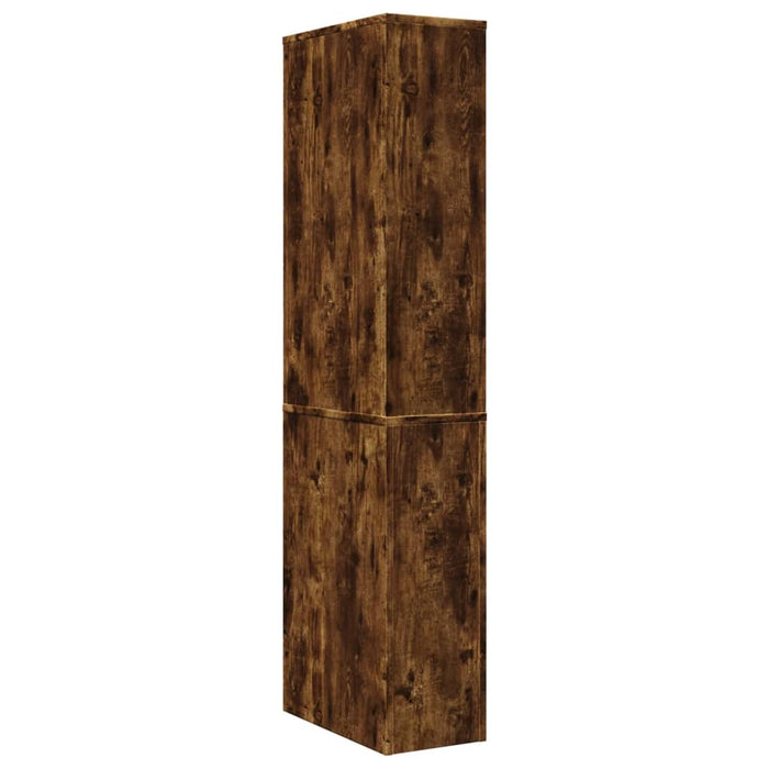 Narrow Bathroom Cupboard with Wheels Smoked Oak Engineered Wood