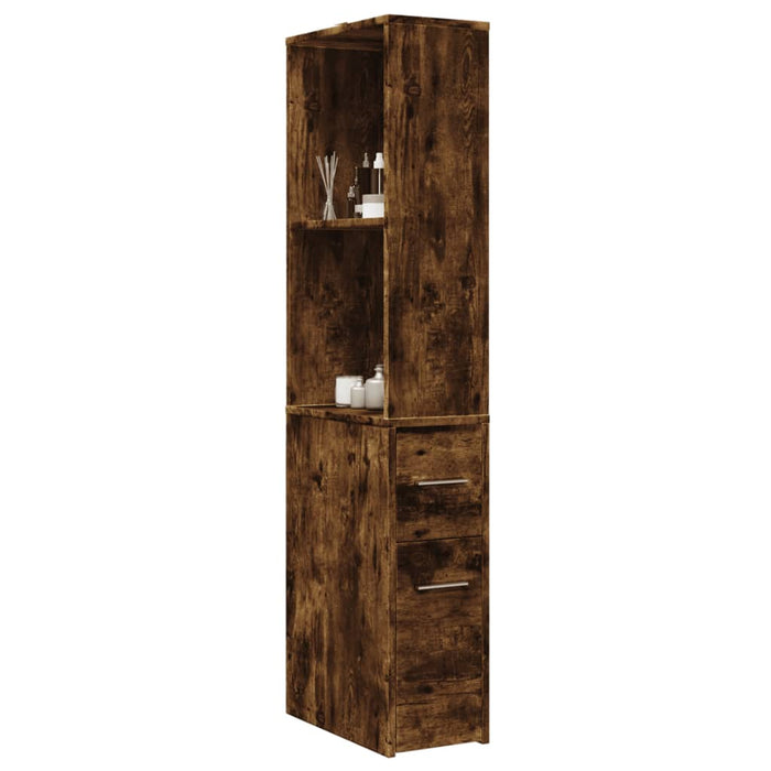 Narrow Bathroom Cupboard with Wheels Smoked Oak Engineered Wood