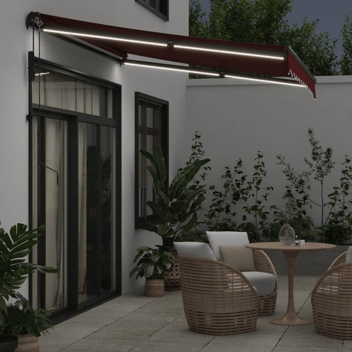 Automatic Retractable Awning with LEDs Burgundy 300x250 cm