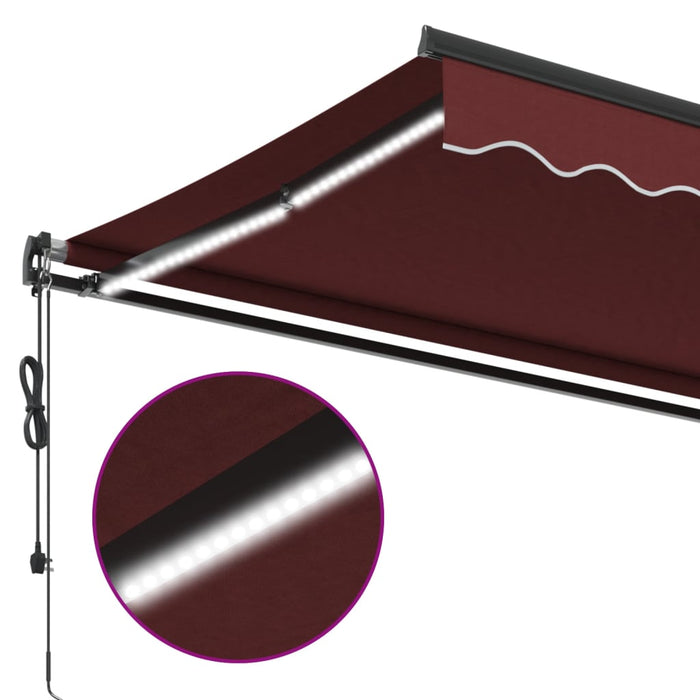 Automatic Retractable Awning with LEDs Burgundy 450x300 cm