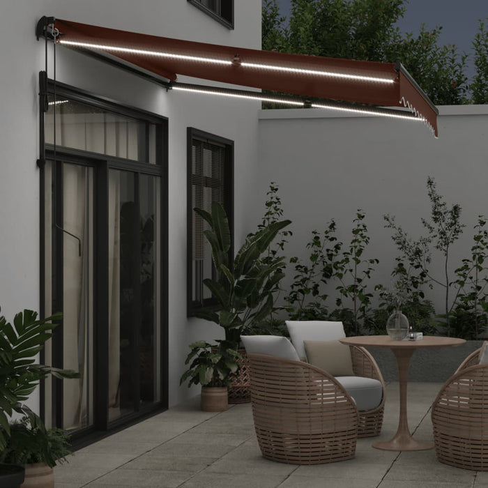 Automatic Retractable Awning with LEDs Brown 300x250 cm