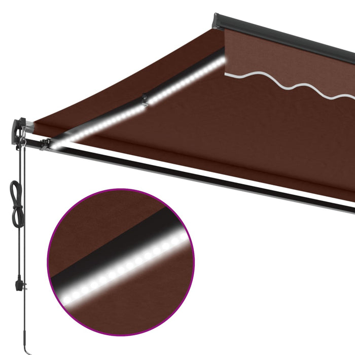 Automatic Retractable Awning with LEDs Brown 400x300 cm