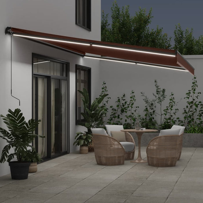 Manual Retractable Awning with LEDs Brown 500x300 cm