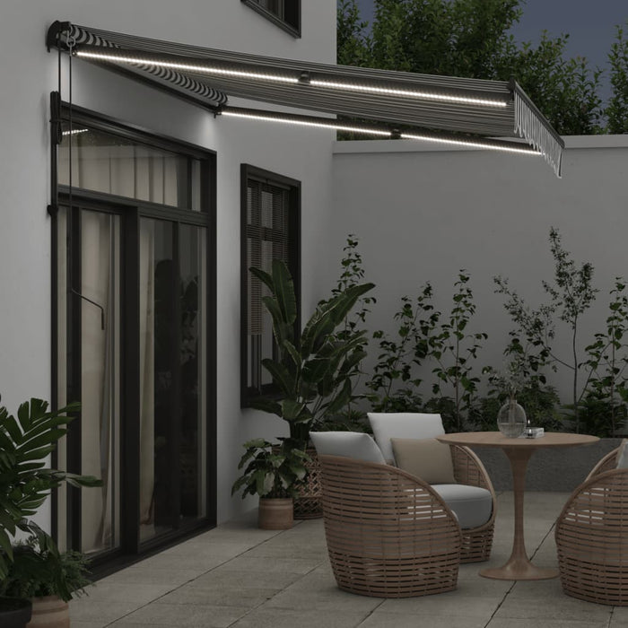 Automatic Retractable Awning with LEDs Anthracite&White 300x250 cm