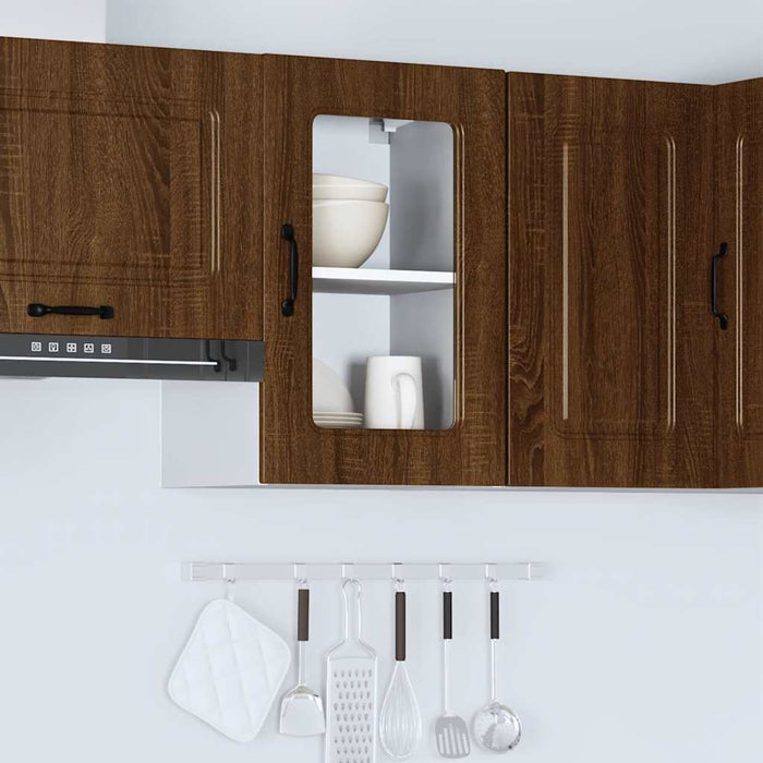 Kitchen Wall Cabinet with Glass Door Kalmar Brown Oak Engineered Wood