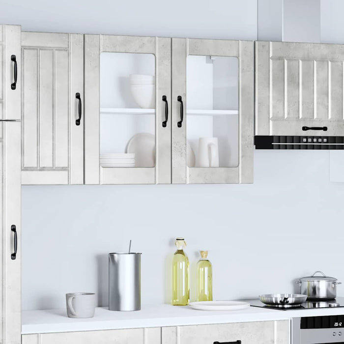 Kitchen Wall Cabinet with Glass Door Lucca Concrete Grey Engineered Wood