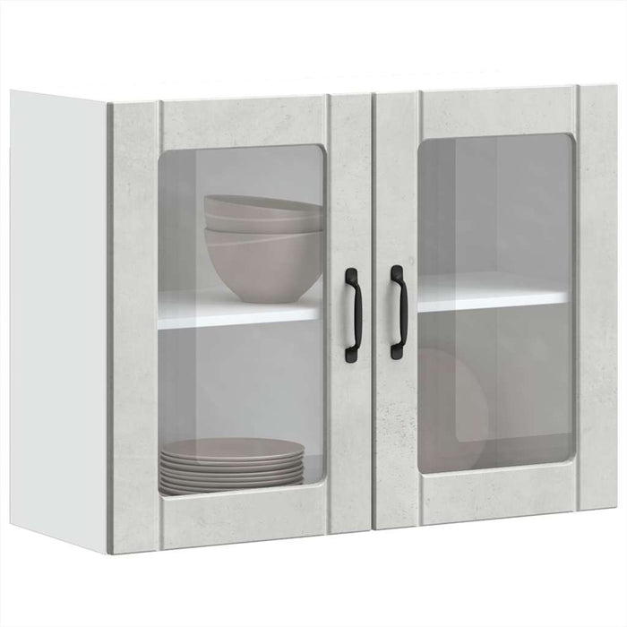 Kitchen Wall Cabinet with Glass Door Lucca Concrete Grey Engineered Wood