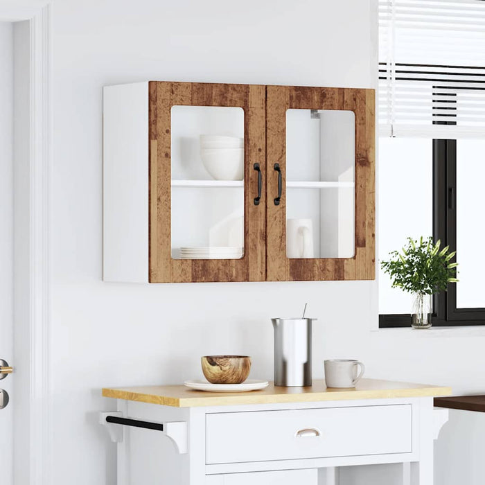 Kitchen Wall Cabinet with Glass Door Lucca Old Wood Engineered Wood