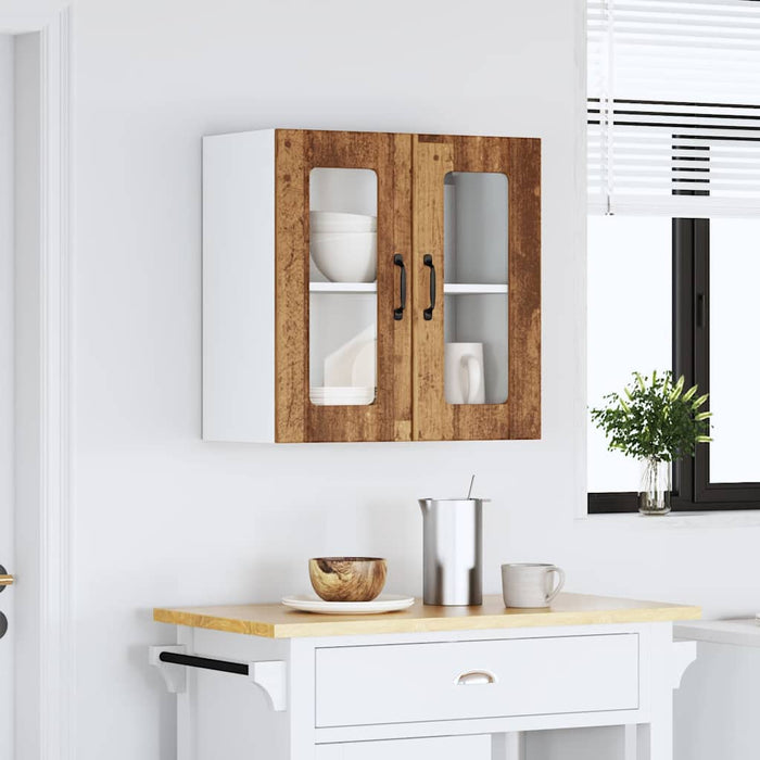 Kitchen Wall Cabinet with Glass Door Lucca Old Wood Engineered Wood