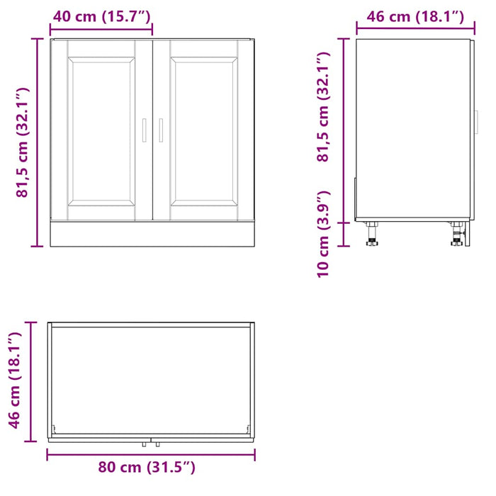 Долен шкаф за мивка "Porto" бял 80x46x81,5 см инженерно дърво