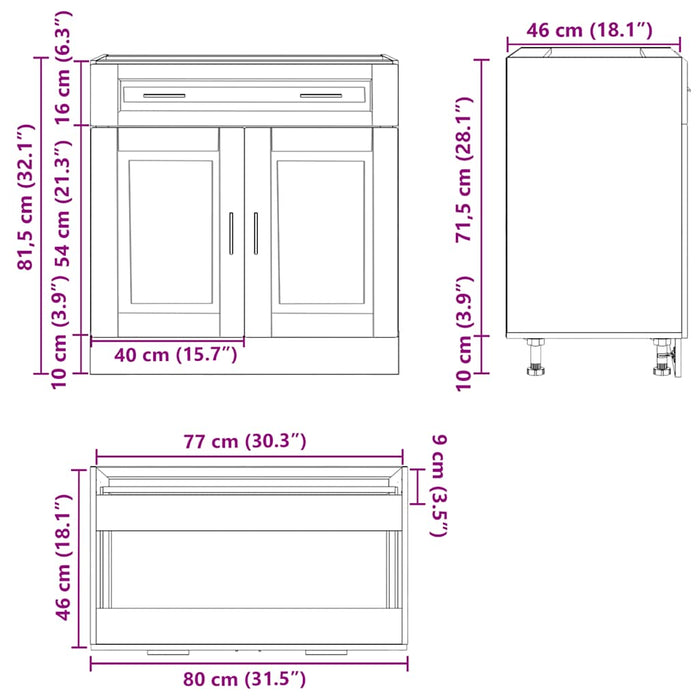 Kitchen Base Cabinet Porto Black Engineered Wood