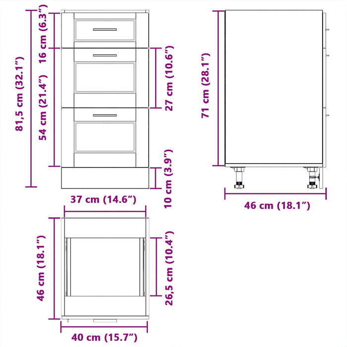 Kitchen Base Cabinet Porto Brown Oak Engineered Wood