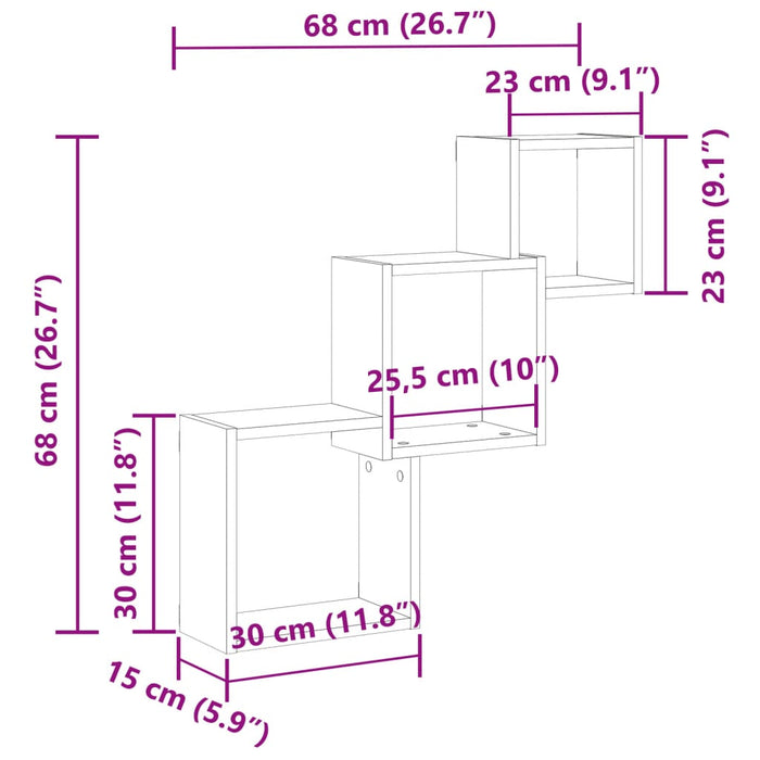 Wall Cube Shelves Artisan Oak 68x15x68 cm Engineered Wood