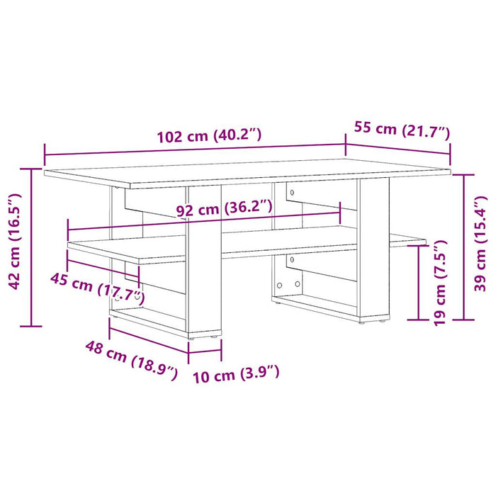 Masuta de cafea Lemn Vechi 102x55x42 cm Lemn de Inginerie