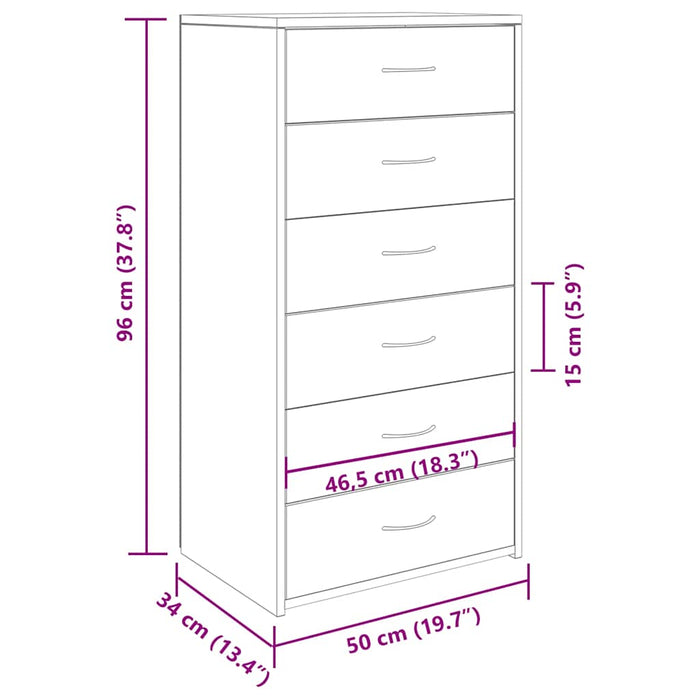 Сервант с 6 ящиками Artisan Oak 50x34x96 см Инженерное дерево