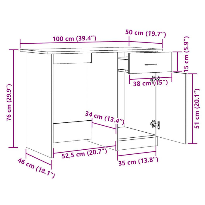 Birou Lemn Vechi 100x50x76 cm Lemn de Inginerie