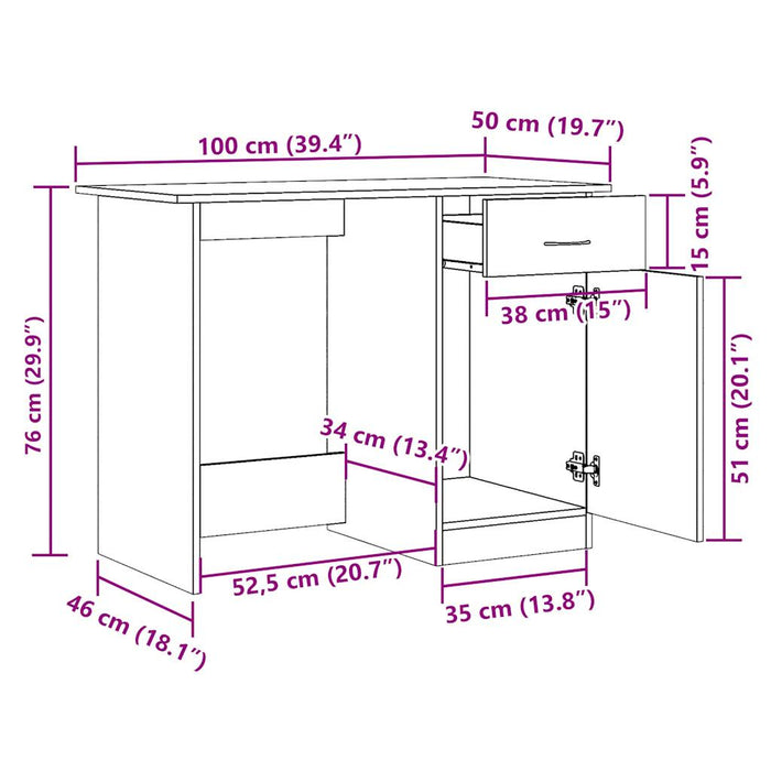 Birou Artisan Stejar 100x50x76 cm Lemn Tehnic