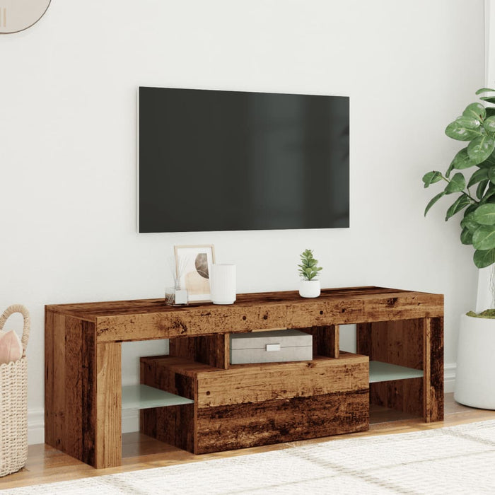 TV Cabinet with LED Lights Old Wood 120x36.5x40 cm Engineered Wood