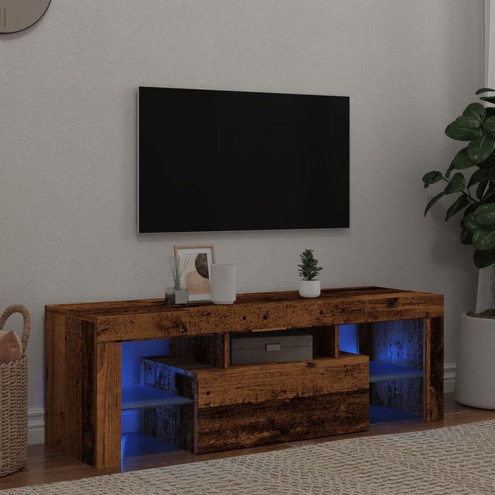 TV Cabinet with LED Lights Old Wood 120x36.5x40 cm Engineered Wood