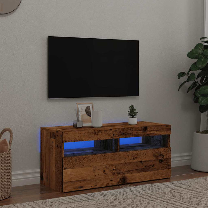 TV Cabinet with LED Lights Old Wood 90x35x40 cm Engineered Wood