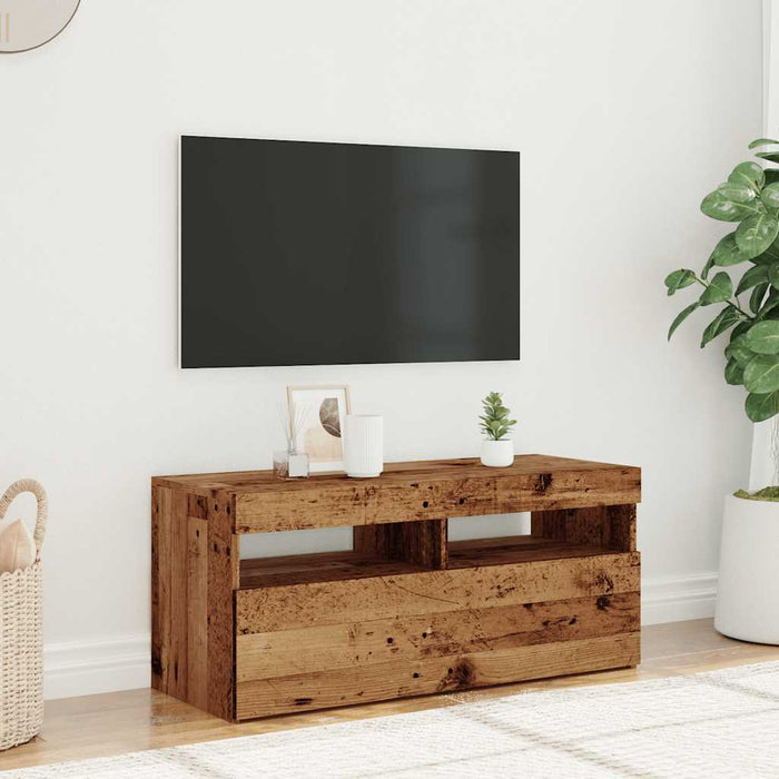 TV Cabinet with LED Lights Old Wood 90x35x40 cm Engineered Wood