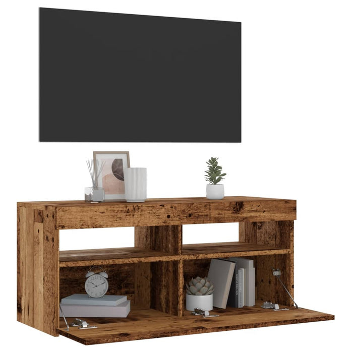 TV Cabinet with LED Lights Old Wood 90x35x40 cm Engineered Wood