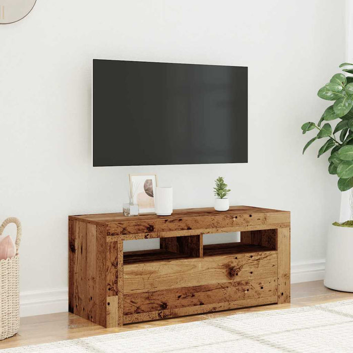 TV Cabinet with LED Lights Old Wood 90x35x40 cm Engineered Wood