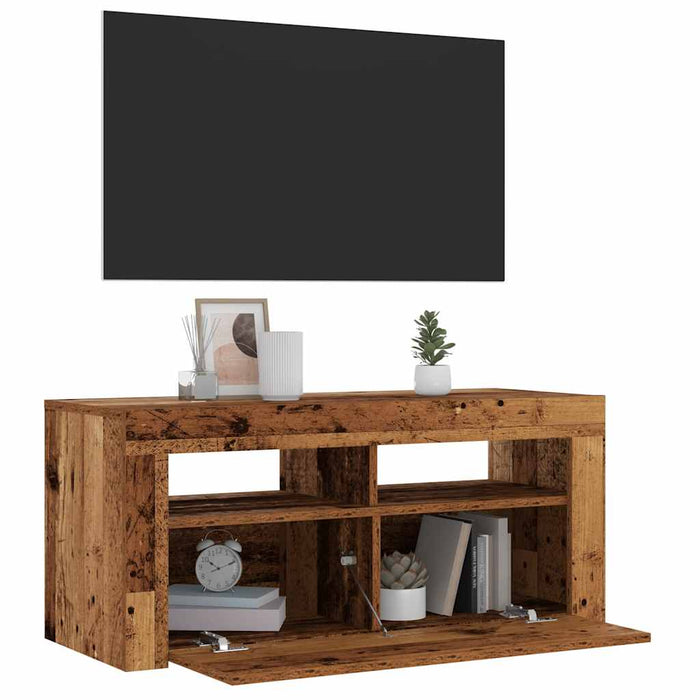 TV Cabinet with LED Lights Old Wood 90x35x40 cm Engineered Wood