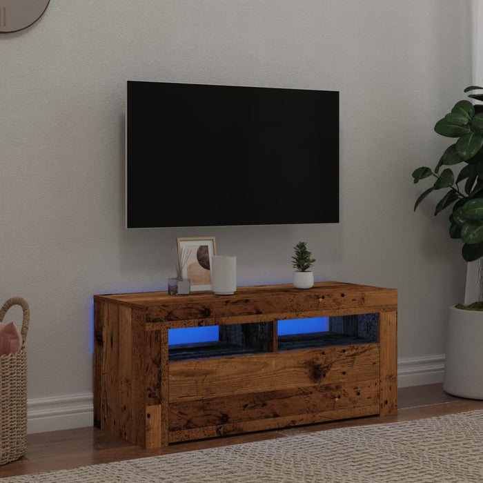 TV Cabinet with LED Lights Old Wood 90x35x40 cm Engineered Wood