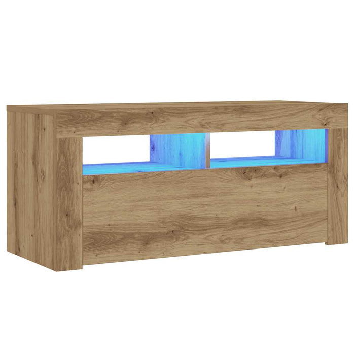 TV Cabinet with LED Lights Artisan Oak 90x35x40 cm Engineered Wood