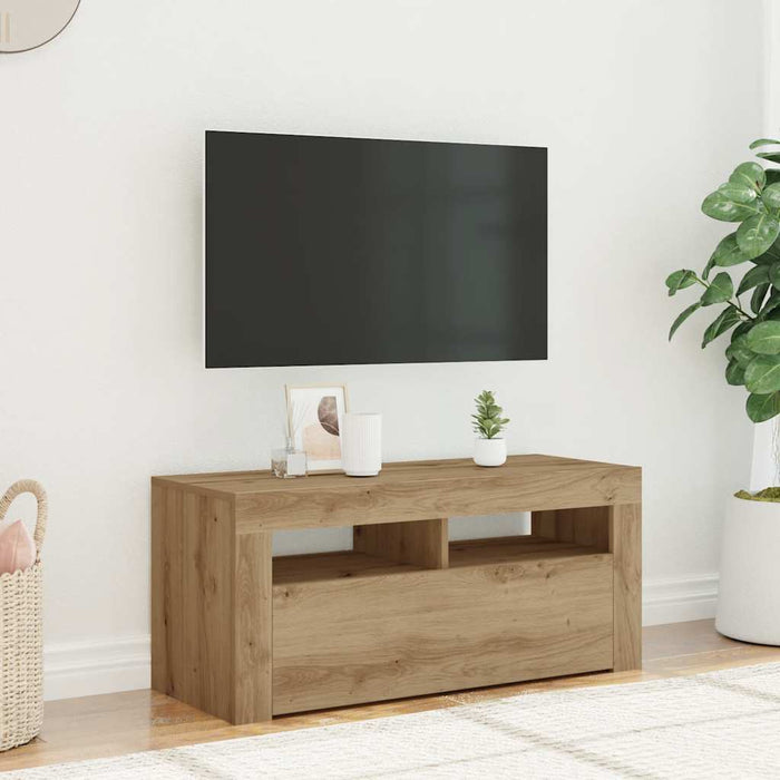 TV Cabinet with LED Lights Artisan Oak 90x35x40 cm Engineered Wood