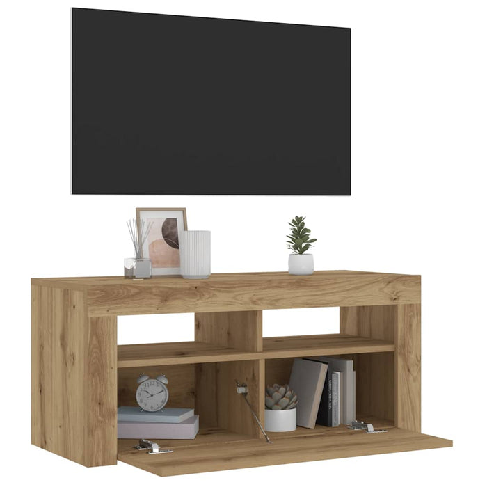 TV Cabinet with LED Lights Artisan Oak 90x35x40 cm Engineered Wood