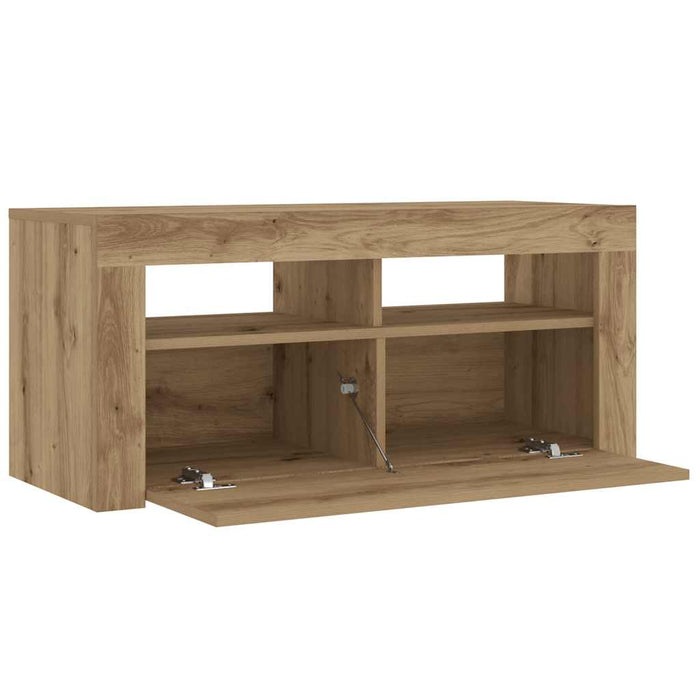 TV Cabinet with LED Lights Artisan Oak 90x35x40 cm Engineered Wood