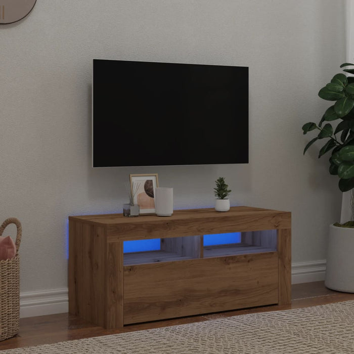 TV Cabinet with LED Lights Artisan Oak 90x35x40 cm Engineered Wood