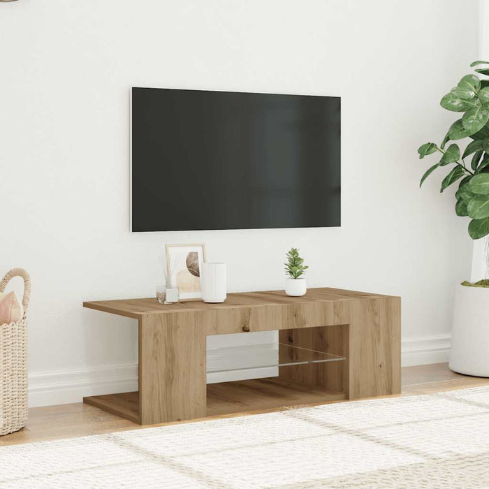 TV Cabinet with LED Lights Artisan Oak 90x39x30 cm Engineered Wood