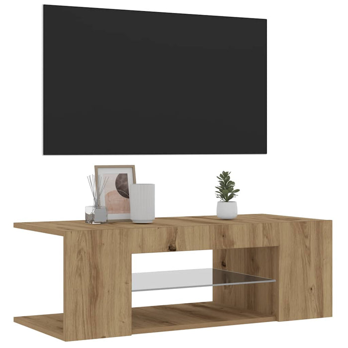 TV Cabinet with LED Lights Artisan Oak 90x39x30 cm Engineered Wood