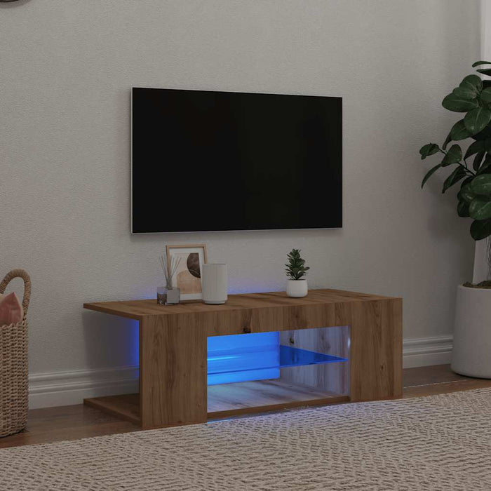 TV Cabinet with LED Lights Artisan Oak 90x39x30 cm Engineered Wood